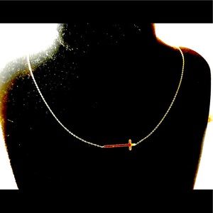 14kt Yellow Solid Gold Sideways Cross 585 Italian Made in Italy Necklace